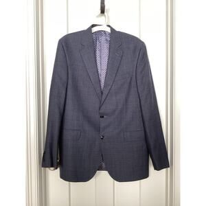 Ted Baker Men's 100% Wool Plaid Endurance Blazer Sport Coat Navy Blue Size 44L
